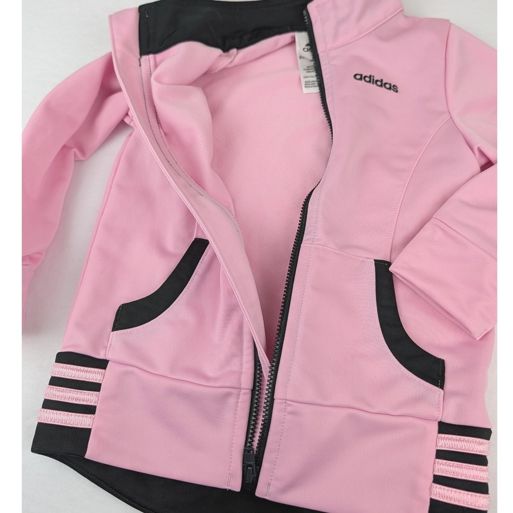 Adidas Kids Pink Black Full Zip Track Jacket 24M Three Stripe Sporty Jacket - Picture 5 of 14
